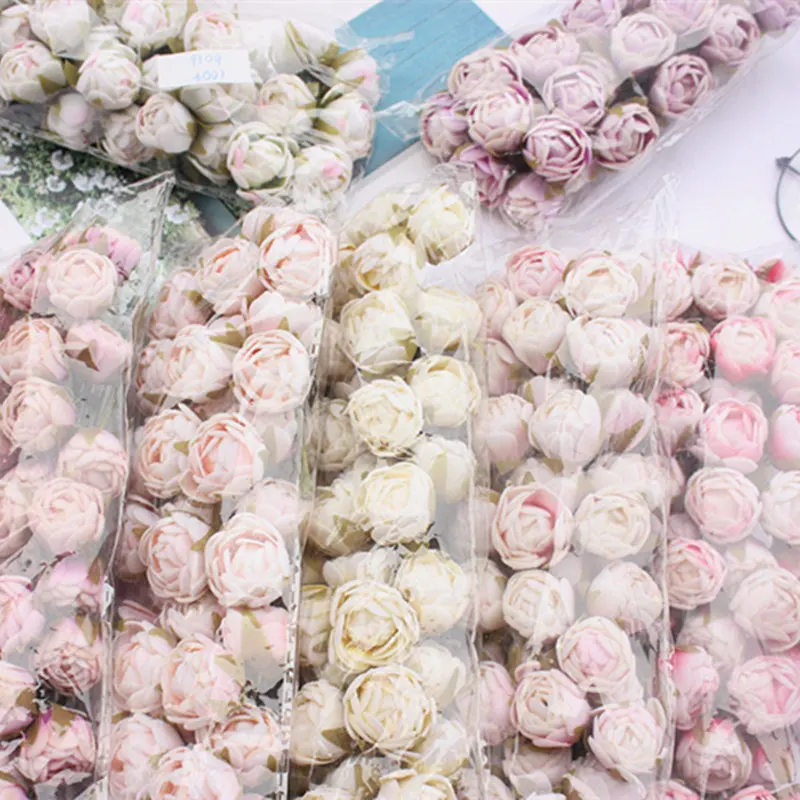 60 шт. новые искусственные розы маленький букет свадебный цветок для невесты цветок Рождество дома гостиной украшения цветок