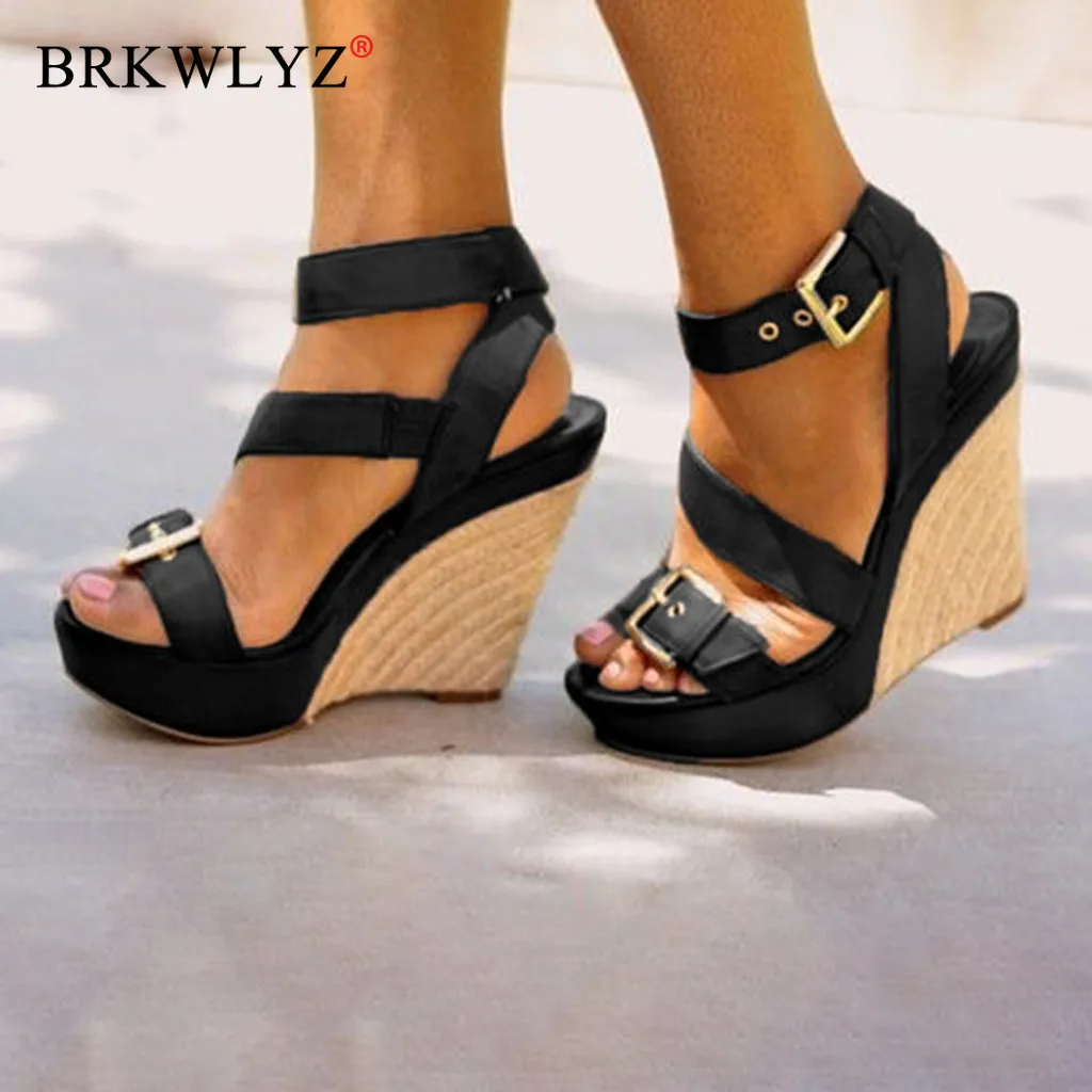 

Shoes Fashion Women Open Toe Wedges Roman Shoes Summer Casual Thick Bottom Straps Buckle Sandals Zapatos Dropship May28