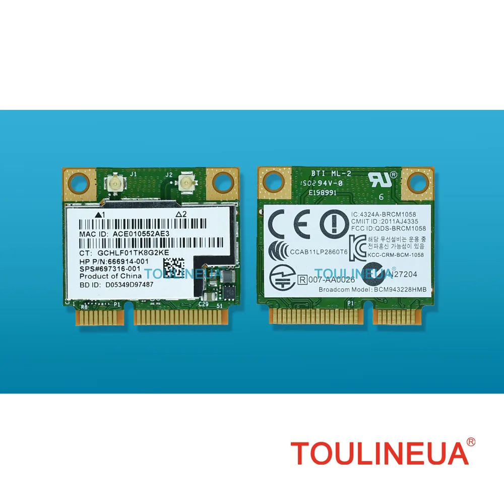 

Беспроводная сетевая карта BCM943228HMB 2,4 Мб/с Bluetooth 300 Mini PCI-E BT4.0 Wlan Wi-Fi для HP 4,0 G1/820 G1/840 G1/850 G1/210 /640