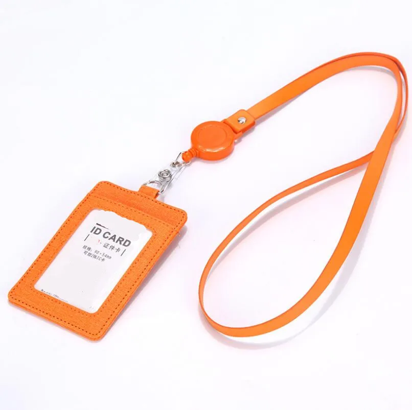 PU Leather ID Badge Holder with Retractable Lanyard,3 Card Slots