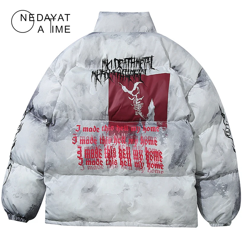 

New Winter Jacket Parka Creative Graffiti Ink Tie Dye Print Parka Jackets Men Streetwear Hip Hop Punk Cotton Padded Puffer Coat