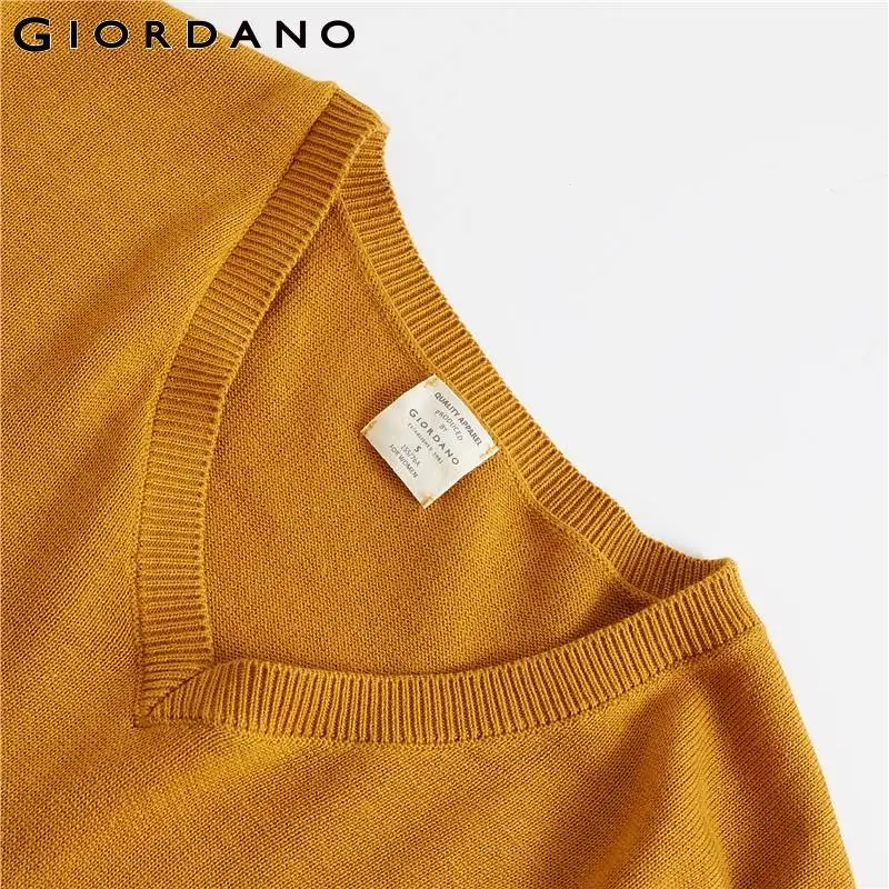 Giordano женский свитер однотонный v-образный вырез тонкий трикотаж длинный рукав хлопок смесь Pull Femme элегантная женская одежда 05359865