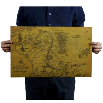 

Vintage Middle Earth Map On The Lord of The Rings Poster Decor hand-drawn drawing Wall Sticker 51x35.5cm Retro Kraft Paper