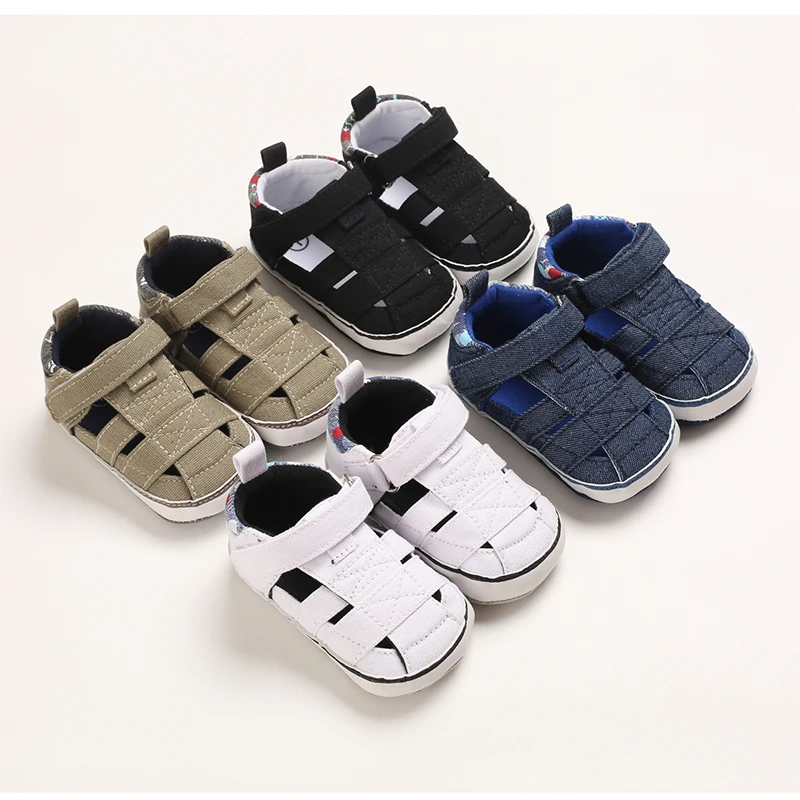 2021 NEW 0-18Months Kids Newborn Baby Boys Fashion Summer Soft Crib Shoes First Walker Anti Slip Sandals Shoes Soft Sole