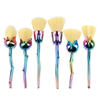 

6pcs Rose Shape Yellow Makeup Brushes Foundation Powder Blush Brush Set