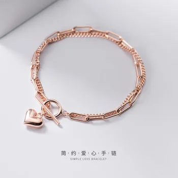 

S925 silver bracelet temperament ring double-layer design love geometric bracelet