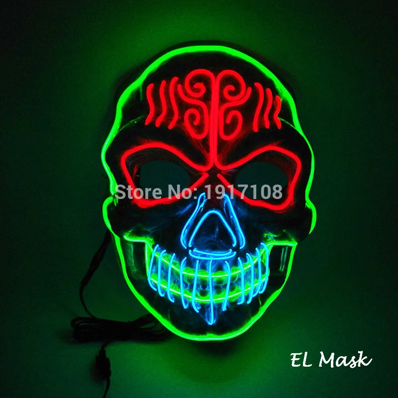 mask 6 Новые Вечерние Маски для косплея, светящаяся маска гримаса EL, светодиодный светильник, Мигающий Скелет, вечерние украшения на Хэллоуин - Цвет: mask 6