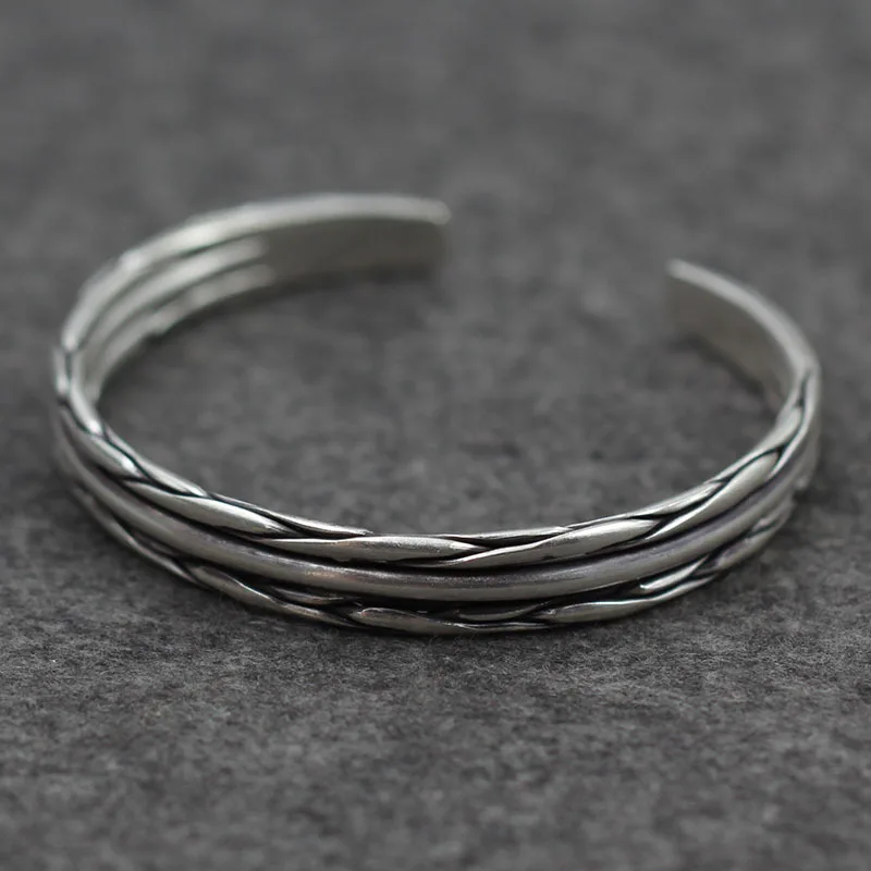 

Thailand Chiang Mai shou gong yin S925 Fine Silver Thai Silver Make Weaving Adjustable Regulation Retro Timbo Silver Bracelet