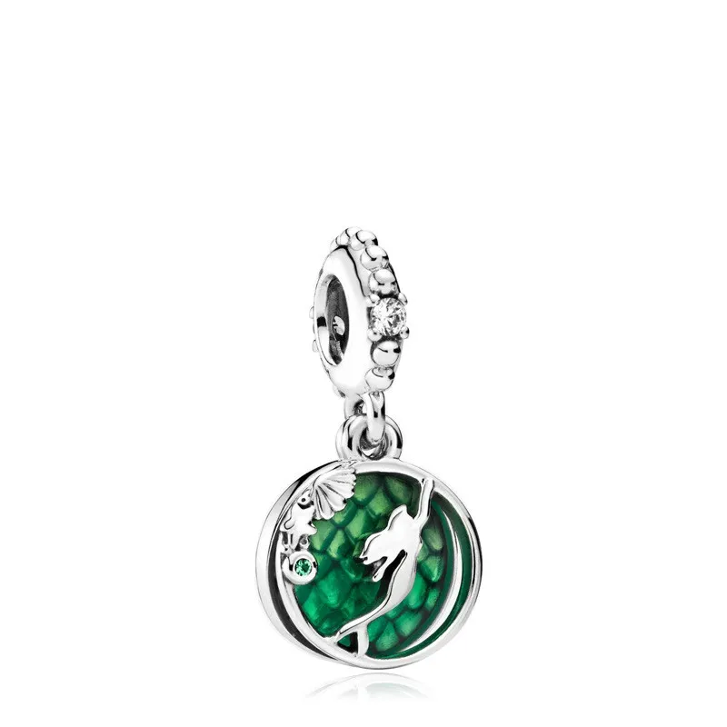 5PCS-Beauty-Mermaid-Princess-Pendant-Silver-Green-Enamel-Hollow-Charm-fit-Original-Bracelets-Bangle-Necklaces-DIY