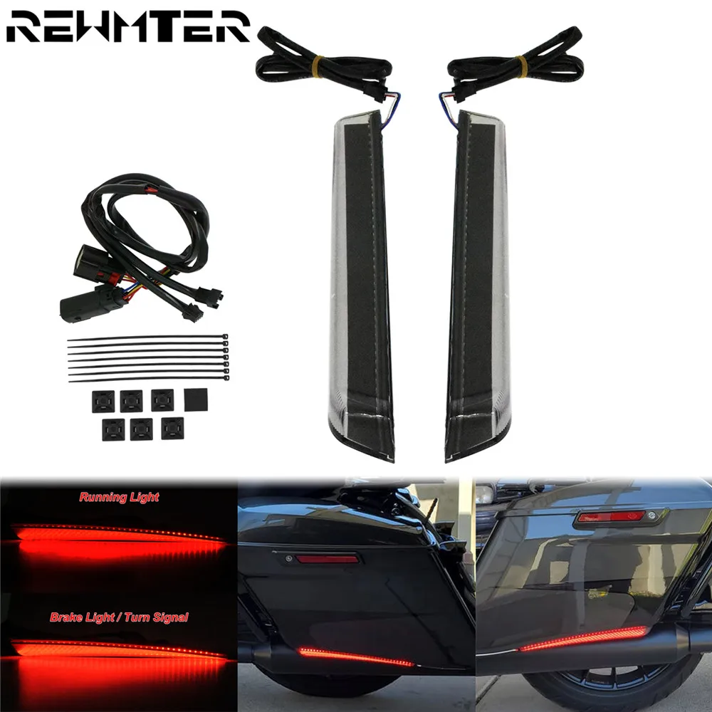 

Motorcycle Smoke Saddlebag Extended LED Turn Signal Brake Light Red Running Lamp For Harley Electra Street Glide Road King 14-20