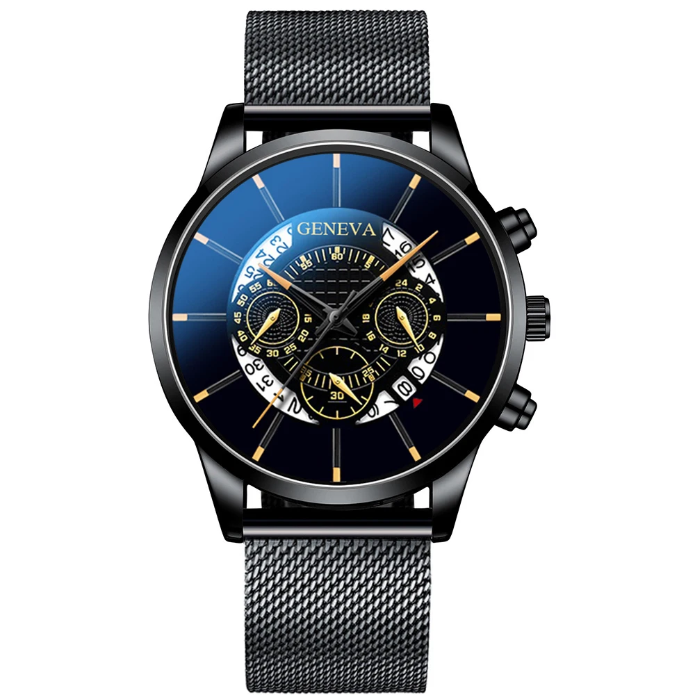 black yellow Мужские часы Relojes Masculino, модные роскошные часы из нержавеющей стали с календарем, аналоговые кварцевые наручные часы, деловые синие часы - Цвет: black yellow