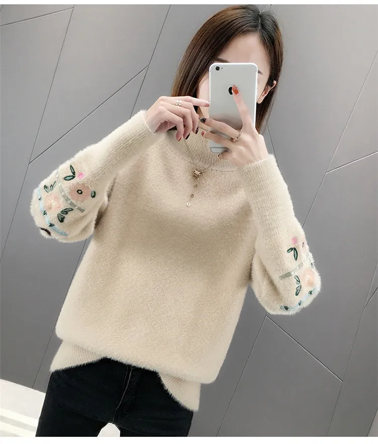 2019 новая норковая бархатная вязаные свитеры женские зимние пуловеры с вышивкой свитера женские утепленные свитера G588
