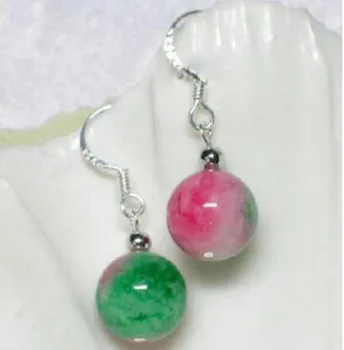 

100% Jade Earrings 10-12mm Green Multicolor jade Jadeite laboratory-created 925 Silver Hook Earrings