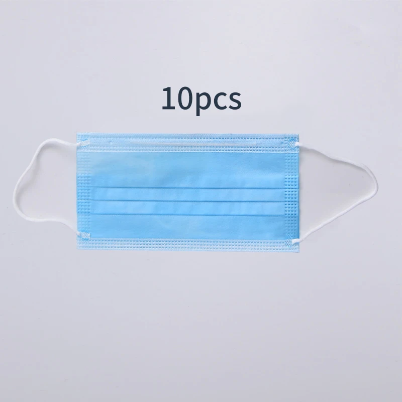 

10pcs Breathable Face Mouth Masks Disposable Non-Woven Mask Anti-fog pollen 3 layer Filter Unisex Anti-dust Mouth mask