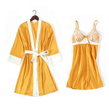 

Fiklyc New Summer Ice Silk Suspender Nightdress Female Sense Spinning Silk Two-Piece Suit Ladies Summer With Chest Pad
