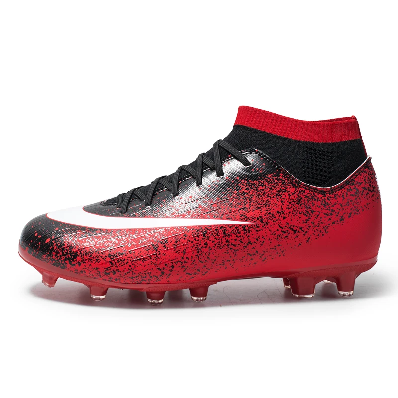 Zeeohh высокие кроссовки для беговой дорожки мужские профессиональные кроссовки дизайн высокого качества длинные шипы футбольная обувь Chuteira Futebol - Цвет: red black
