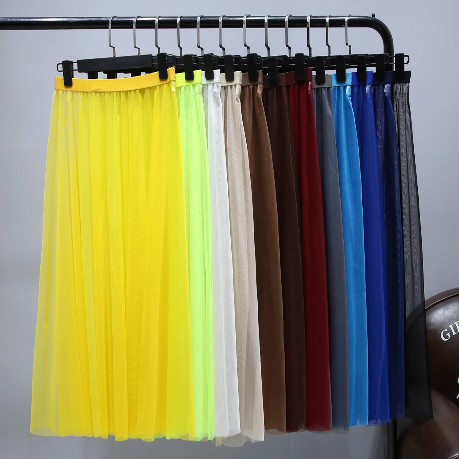 Женская Повседневная сетчатая длинная юбка в винтажном Корейском стиле с высокой талией, эластичная Тюлевая Прозрачная черная белая плиссированная юбка миди 272