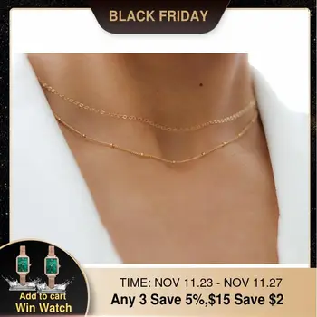 

925 Silver Layered Necklace Handmade Gold Chocker Ball Chain Pendant Collier Femme Kolye Collares Jewelry Necklace For Women