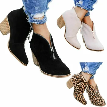 

NIS Women Fashion Winter Outdoor Shoes Suede Ankle Boots Party Shoes Heel Leather Side Zipper Up Tassel Low Heel Short Boots