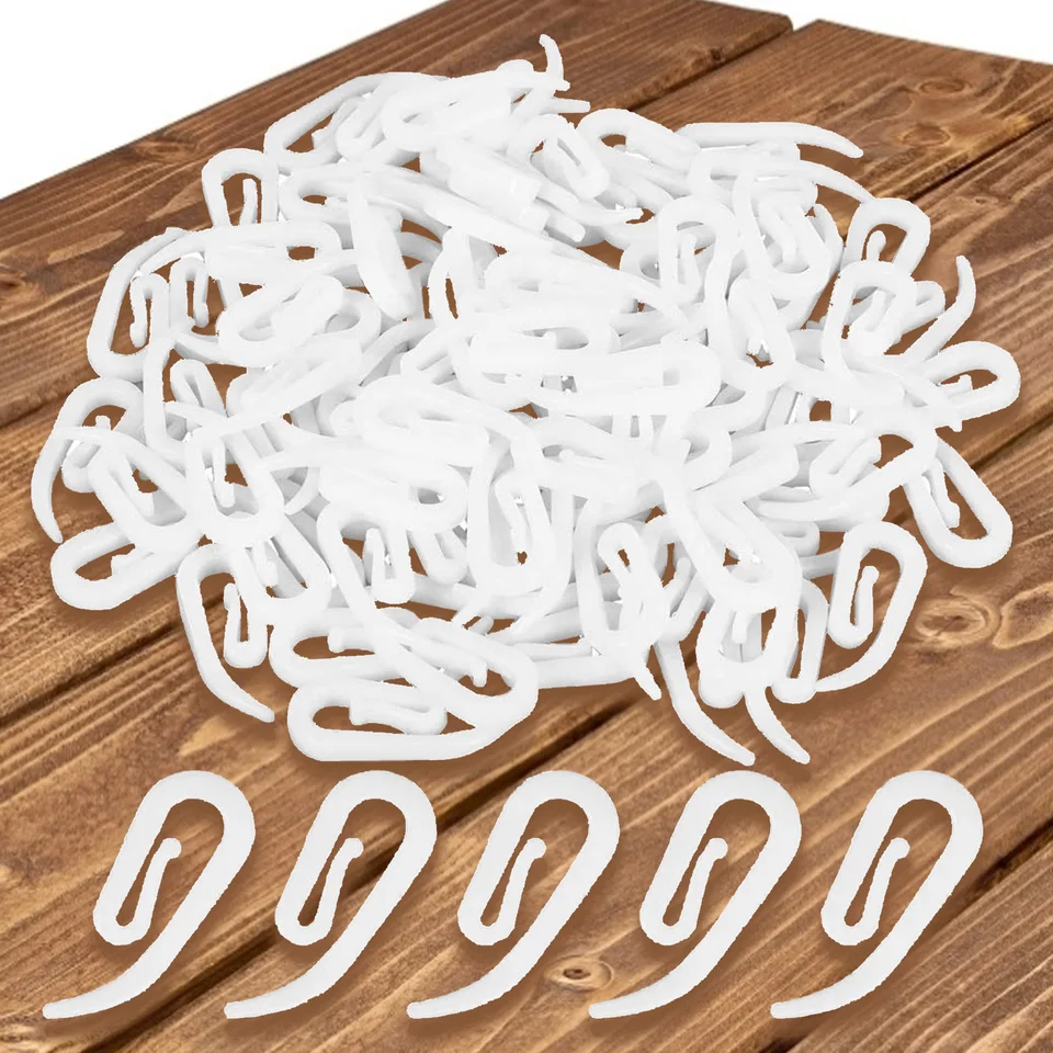 100 Pack White Plastic Curtain Hanging Hooks