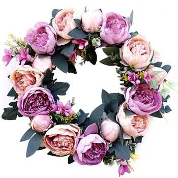 

Artificial Flowers Peony Wreath Decorative Door Wreaths with for Front Door Office Wall Garden Wedding Festival Decor