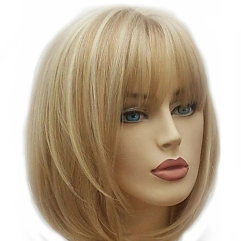 Synthetic Wig Short Blonde Brown Women HAIRJOY Straight 4-Colors-Available Mixed
