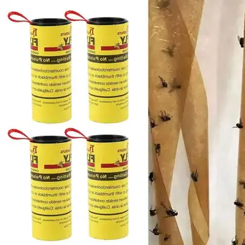 

4 Rolls Sticky Fly Ribbons Roll Dual Sided flies Paper Strips Insect Bug Home Glue Flytrap Catcher Bug Mosquito Killer