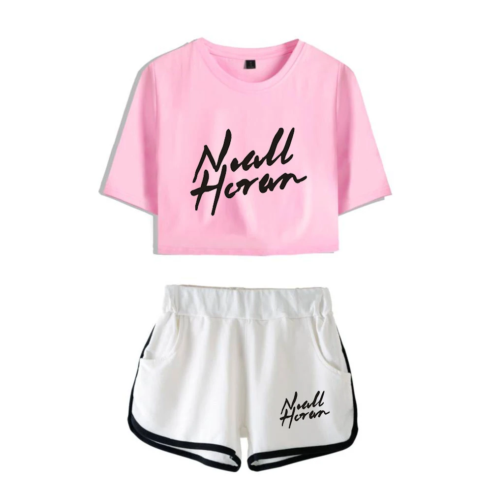 Niall Horan Print Summer Women/Girl Sets Sexy Short Tops+shorts Elastic Waist Kawaii Suits Two Piece Sets Streetwear style american eagle shorts