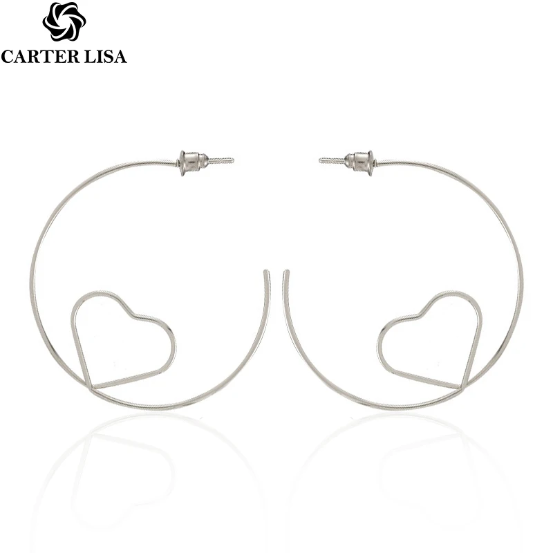 

CARTER LISA Fashion Simple Heart Design Hoop Earrings For Women Girl Geometric Circle Gold/Silver Party Jewelry Gift Brincos