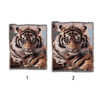 

Vintage Woven Tiger Head Print Large Blanket Nap Sofa Towel Wall Tapestry Decor