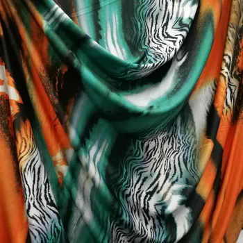 

150cm * 100cm Soft Stretch QMilch Knitted Teal Orange Contrasting Leopard Print Zebra Prints Fabric Dressswimsuit bikini fabric