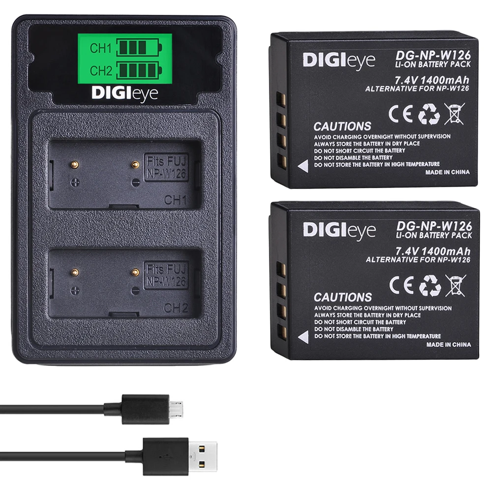 

2X NP-W126 W126s Battery + LCD Dual Charger with Type C for FujiFilm FinePix HS30EXR HS33EXR HS50EXR X-T1 X-T2 X-Pro1 X-PRO2