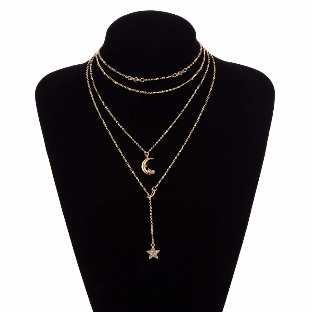 RscvonM многослойное золотое ожерелье-чокер/золотое ожерелье с Луной и звездами/многослойное ожерелье/подарок для женщин, очаровательное колье-чокер