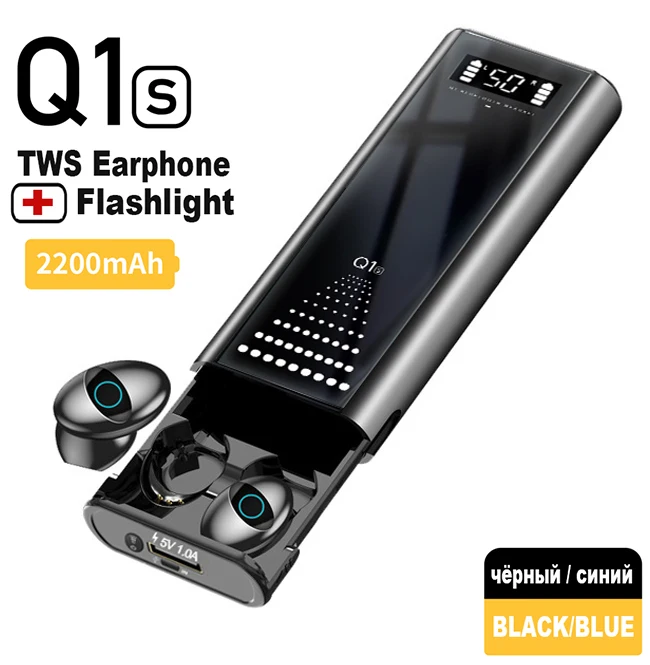 Q1 TWS Bluetooth наушники 5,0 9D многофункциональные Bluetooth наушники IPX7 водонепроницаемый в пределах 6000 мАч Внешний аккумулятор для iOS Android - Цвет: TWS-Q1S Black