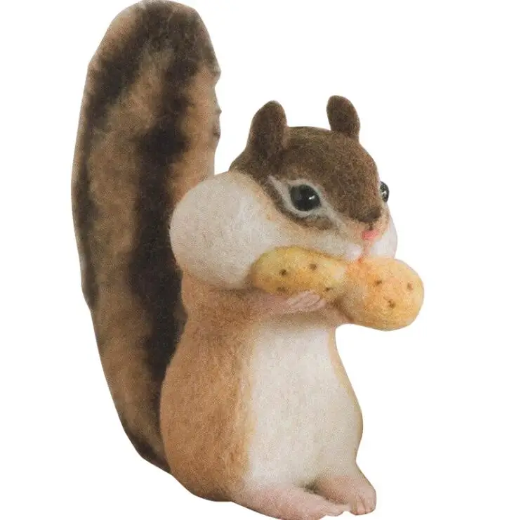 Peanut-eating Squirrel wool needlepoint kit wool felt needle felting decoration craft needlecraft DIY ha
