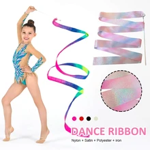 

2M Glittery Gym Ribbons Dance Ribbon Rhythmic Art Gymnastics Ballet Twirling Stick Kid Sport Dance Training Rainbow Stick
