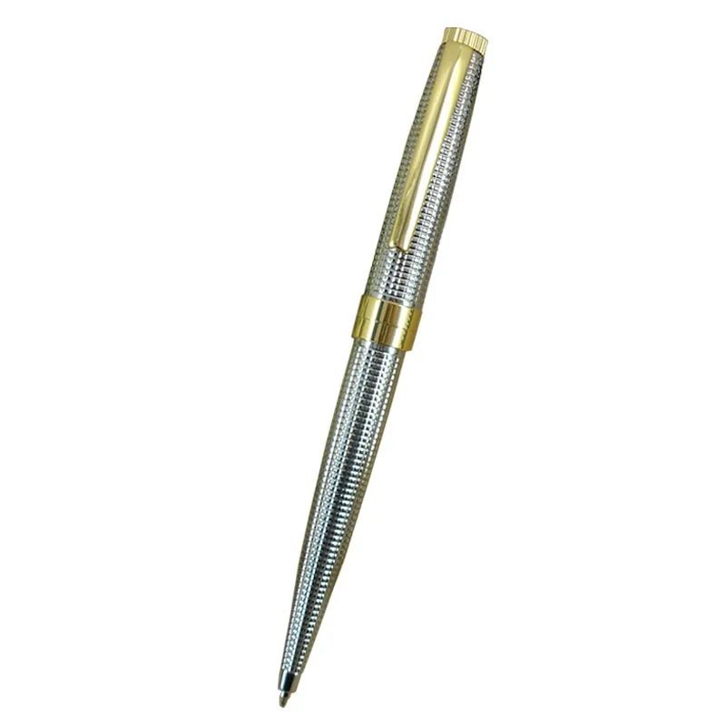 ACMECN Cool Checker Design Twist Pen Luxurious Silver Ballpoint Pen with Gold Parts for Birthday Gifts Famous Brand Pen