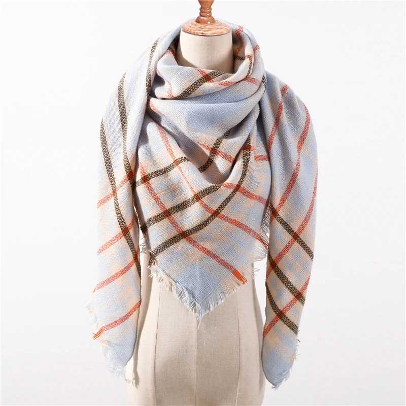 Женский шарф, клетчатый зимний кашемировый шарф, женские шали, бандана, теплый вязаный треугольный бандаж, платок, женский шарф