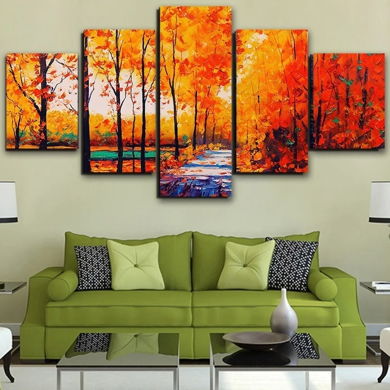 

Unframed Modern Autumn Scenery Oil Painting Abstract Art Wall Pictures Prints HD Canvas Home Living Room Decoration 5 Pcs