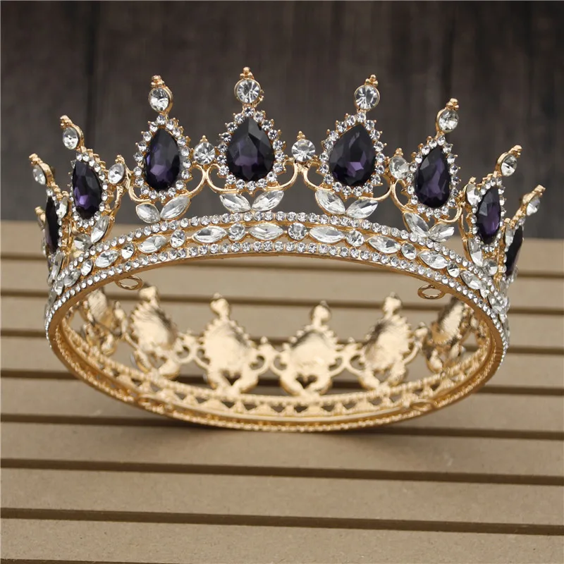 Gold Purple Великолепный розовый свадебный венец со стразами розовое золото цветок диадемы и короны королевская Королева Король свадебная диадема украшения для волос - Окраска металла: Gold Purple