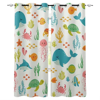 

Fish Dolphin Turtle Crab Coral Curtains for Windows Drapes Blinds Custom Printing Curtain For Living Room Bedroom Home Decor
