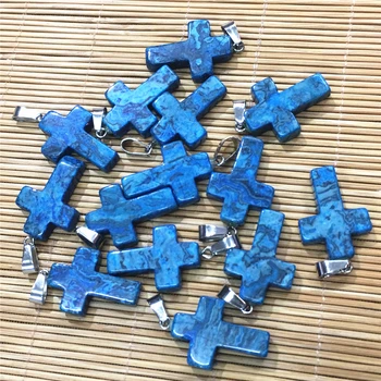 

Fashion Natural Blue Crazy Agates Stone Pendant Cross Reiki Shape Pendants Charm for Necklaces Jewelry Making 25*18 MM wholesale