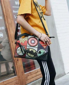 

day clutches men unisex New Korean street fashion men's hand bag with rivet print shoulder bag Avenger Assemble captain America