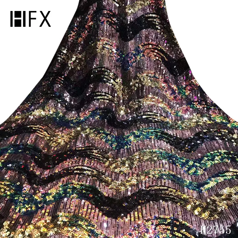 HFX цена Высококачественная 3d блестки нигерийская Свадебная лента ткани 5 ярдов блестки французский Тюль Кружева F2754