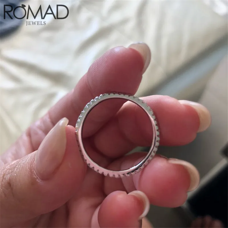 ROMAD, кольцо из стерлингового серебра 925, тонкая линия, Micro Pave CZ, вечность, обручальное кольцо, 4 цвета, Штабелируемый, циркон, Кристалл, кольцо на палец, Bnads