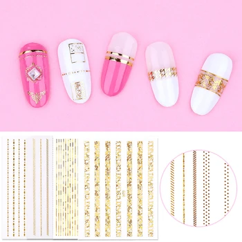 

1 Sheet 3D Nail Stickers Self-adhesive Stripe Shape Mixed Patterns Transfer Decals Sticker Paper Nail Art Decoration Designs