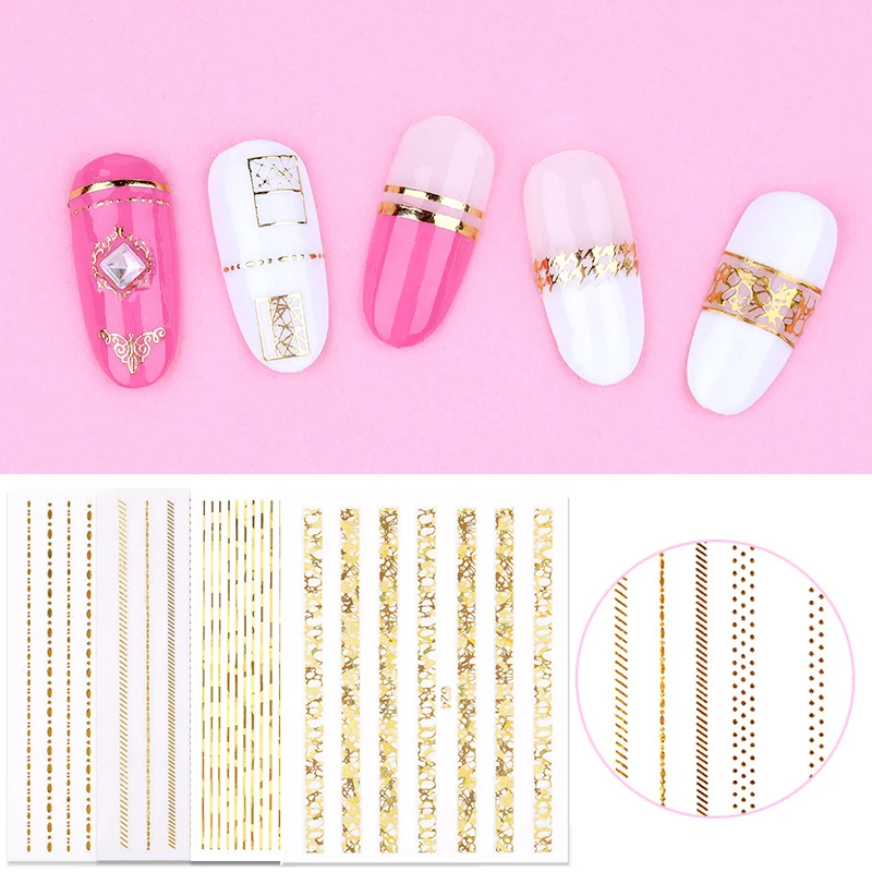 1 Sheet Rose Gold Silver 3D Nail Sticker Curve Stripe Lines Nails Stickers Adhesive Striping Tape Art Decals | Красота и здоровье