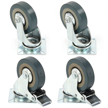 

New-Set of Heavy Duty 75x21mm Rubber Swivel Castor Wheels Trolley Caster Brake 50KGModel:2 with brake +2without brake