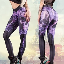 Женские модные брюки для девочек с принтом черепа, узкие штаны для фитнеса, бега, длинные штаны для бега, S/M/L/XL