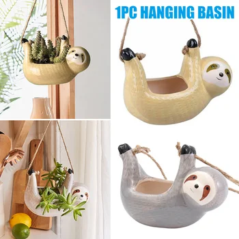 

Hanging Sloth Shaped Planter Garden Ceramic Flower Pot Succulent Plant Container Home BV789